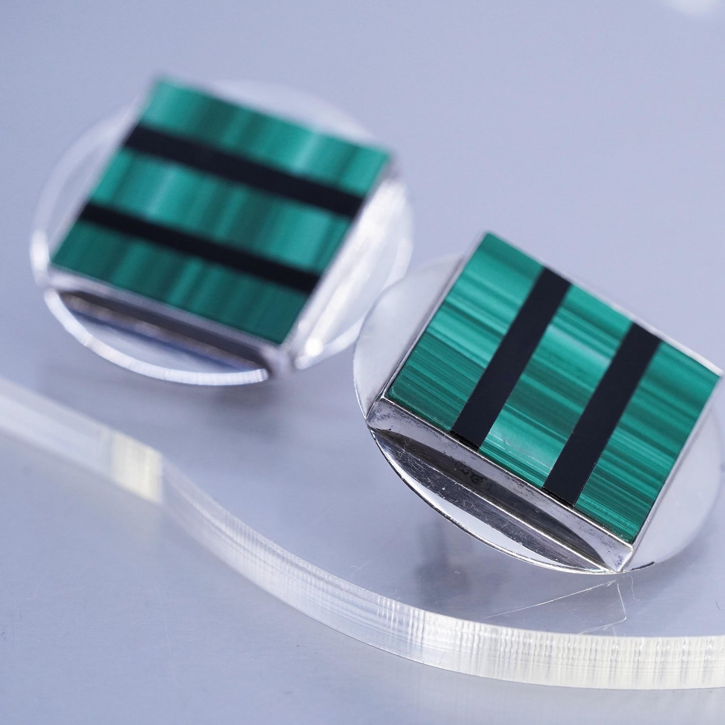GFMW Great Falls Metal Works 925 Sterling Silver malachite onyx studs Earrings