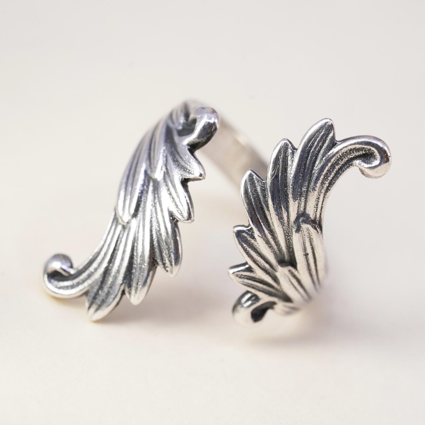 sz adjustable, vintage sterling silver handmade ring, 925 double wing wrap band