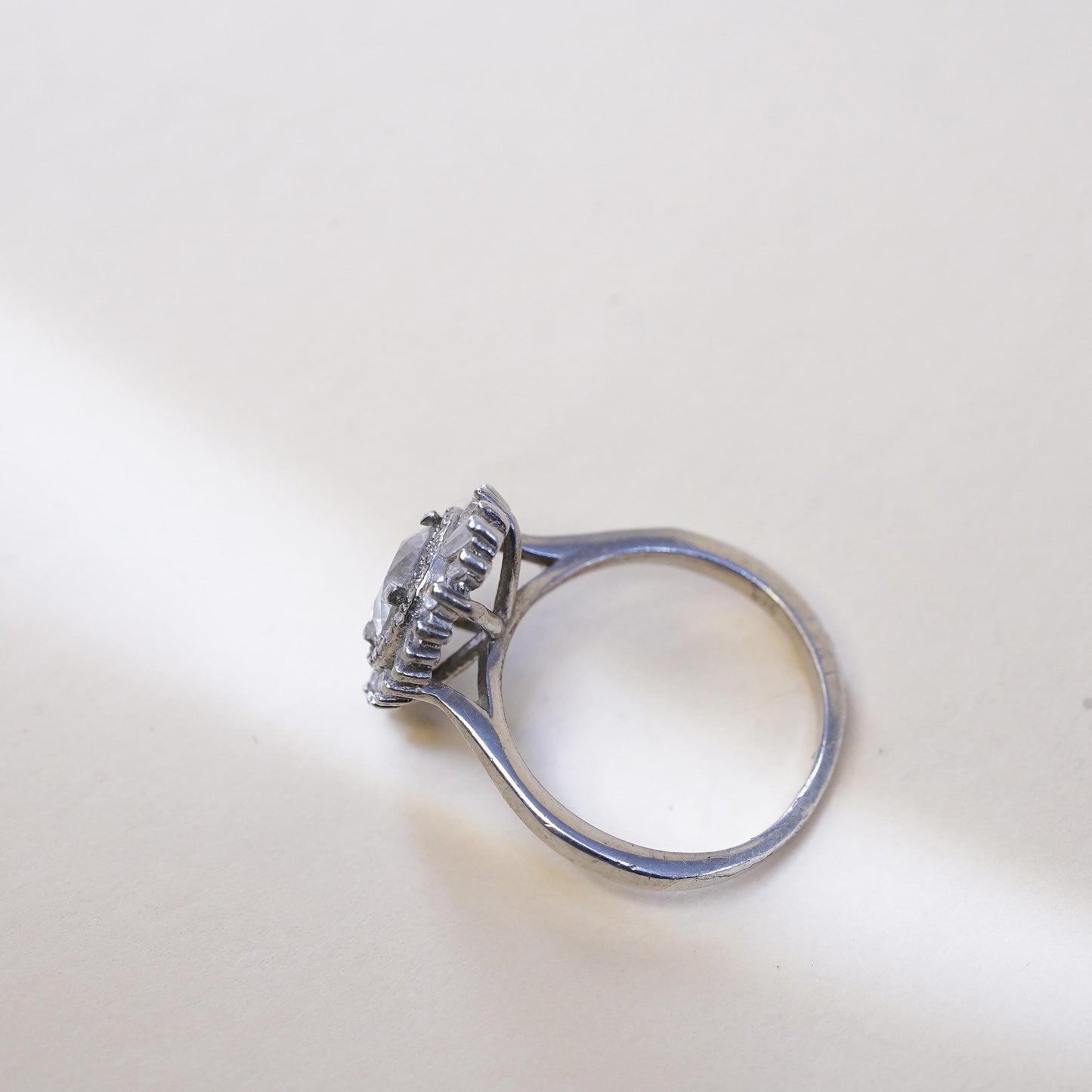 Size 4.5, 925 Sterling silver ring with crystal and CZ cluster, engagement ring