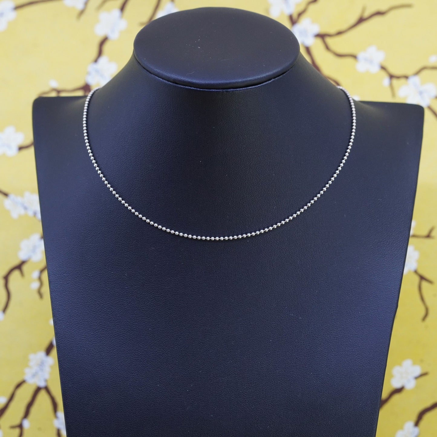16”, 1mm, vintage Sterling silver beads necklace, 925 chain