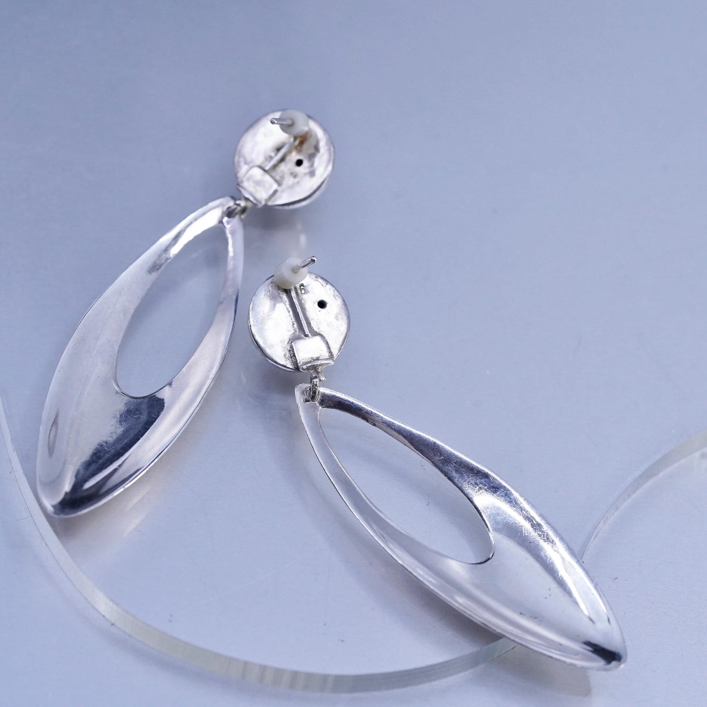 2.5" drop, vintage Sterling silver earrings, modern 925 studs marquise dangles