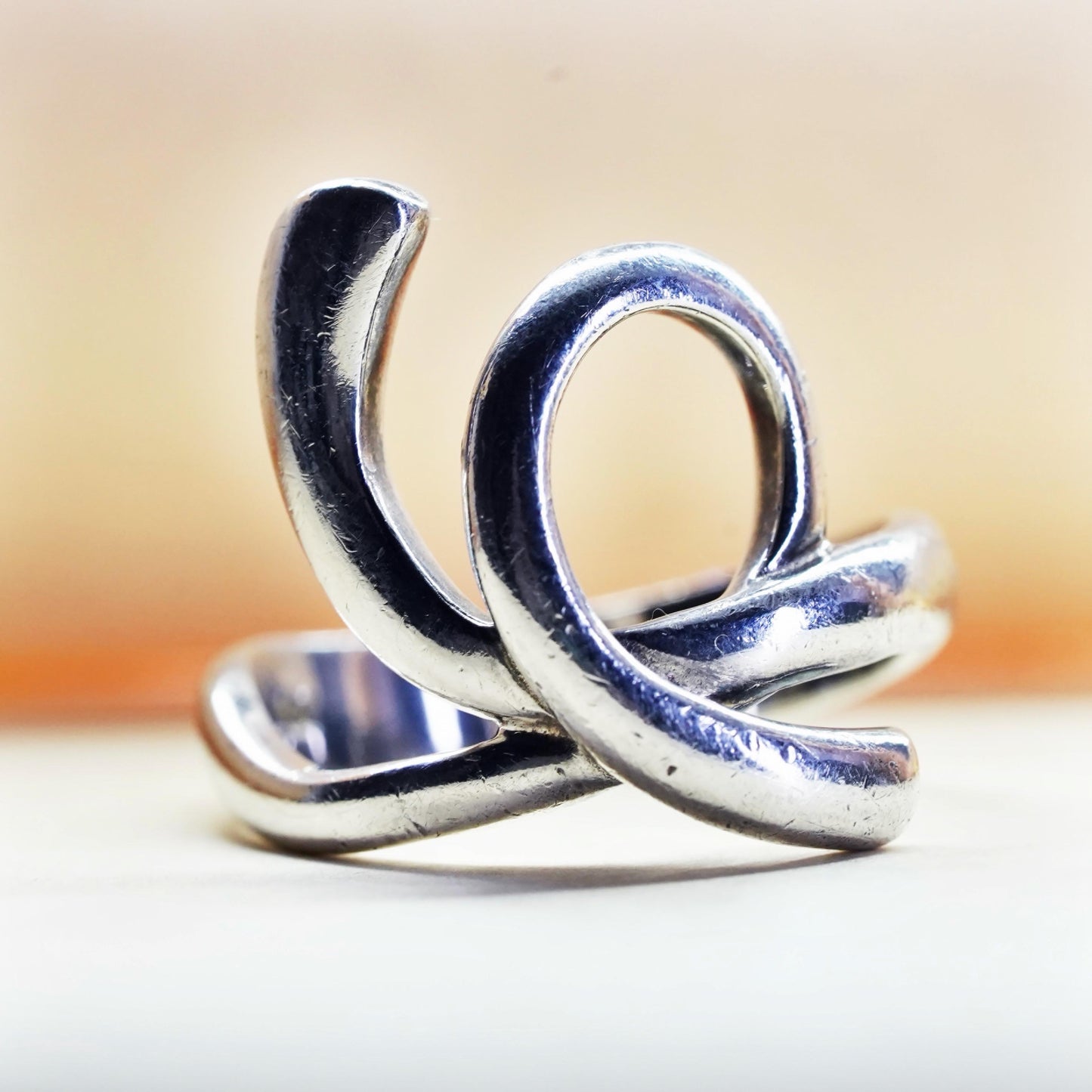 Size 8.5, Vintage sterling silver handmade spiral ring, 925 statement band