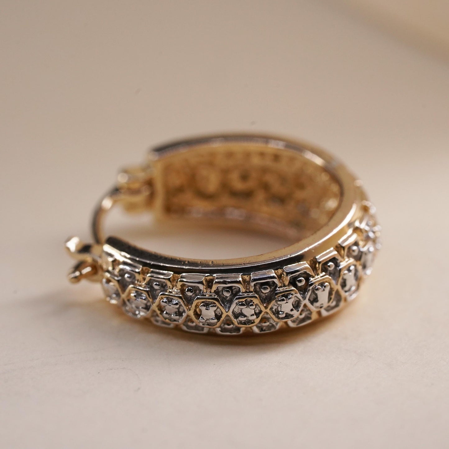 0.75”, vermeil gold sterling silver single earring, 925 huggie hoop diamonds