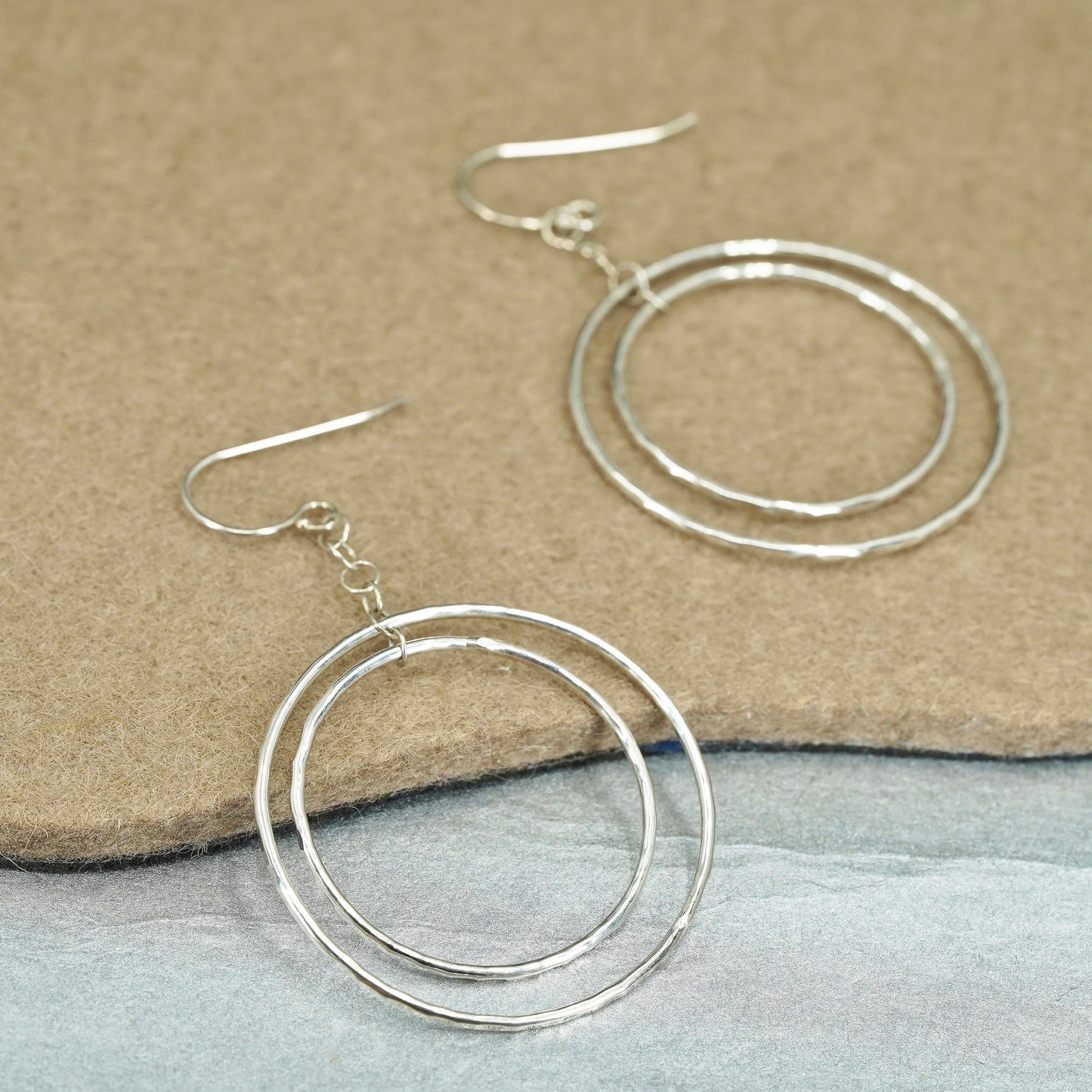 Vintage Sterling 925 silver handmade hammered circle earrings