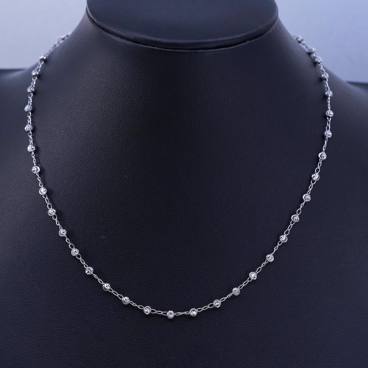 12+3”, vintage Italian Sterling 925 silver bead chain necklace