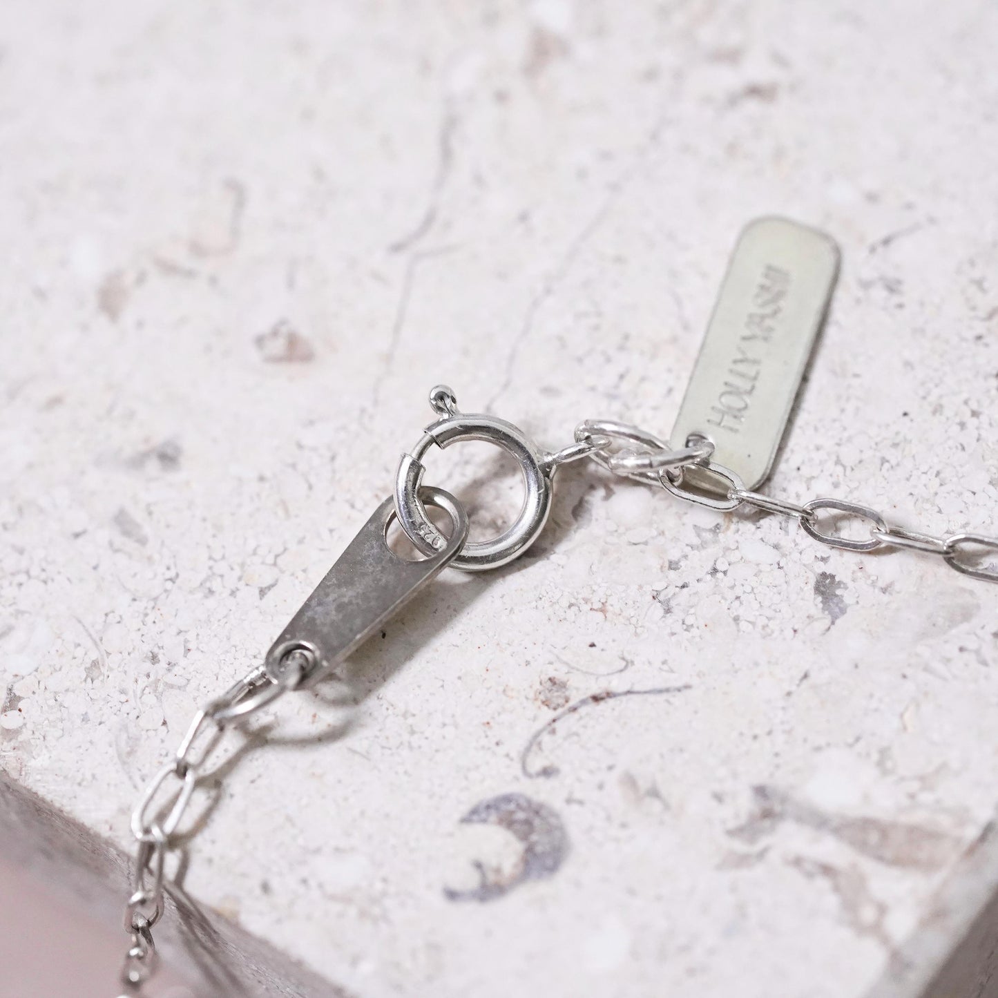 18", Holly Yashi Sterling silver necklace, 925 elongated leaf pendant crystal