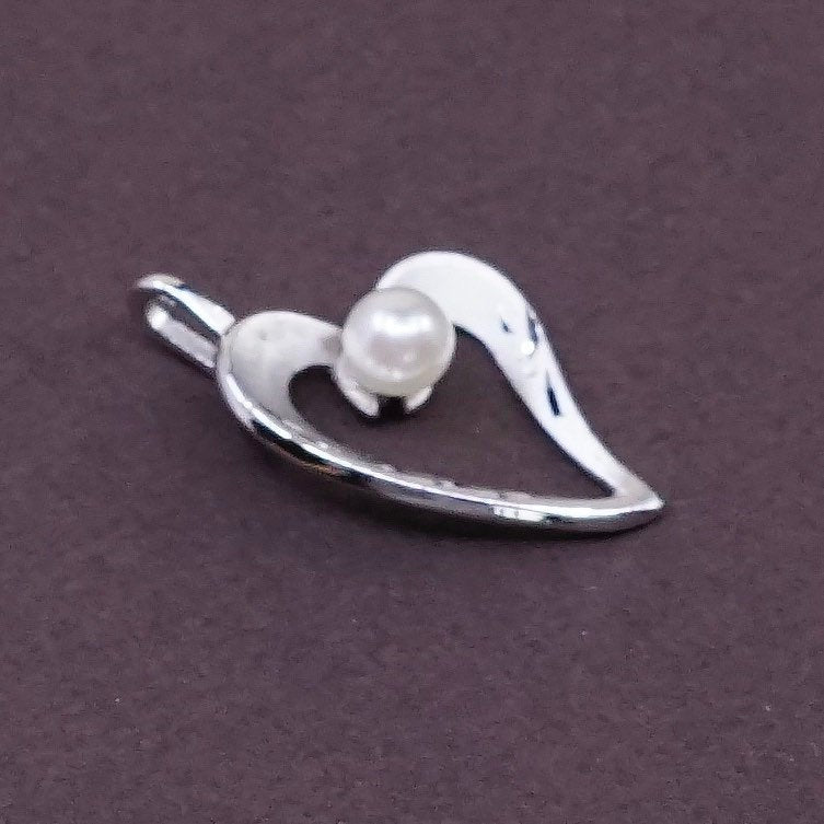 vtg Sterling silver pendant, 925 heart pendant with pearl heart