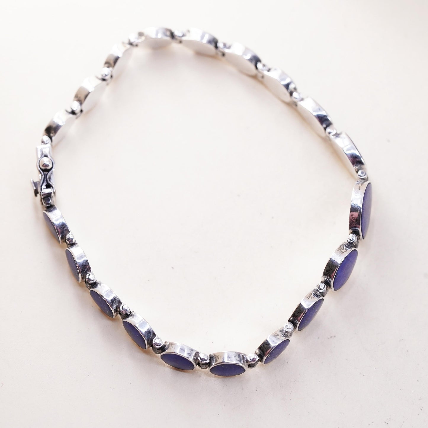 7", Vintage southwestern Sterling silver bracelet, 925 circle lapis lazuli