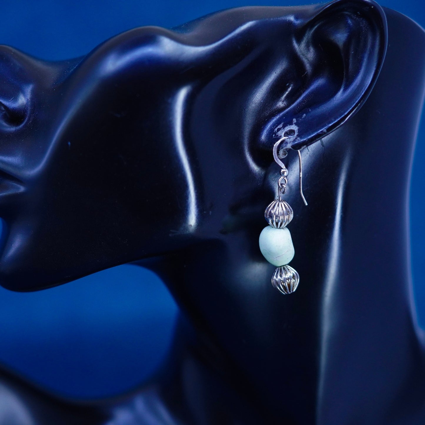 Vintage sterling silver handmade earrings with howlite beads