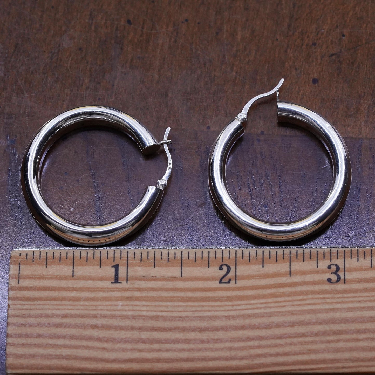 1.5", vintage Sterling silver handmade earrings, bold 925 silver hoops