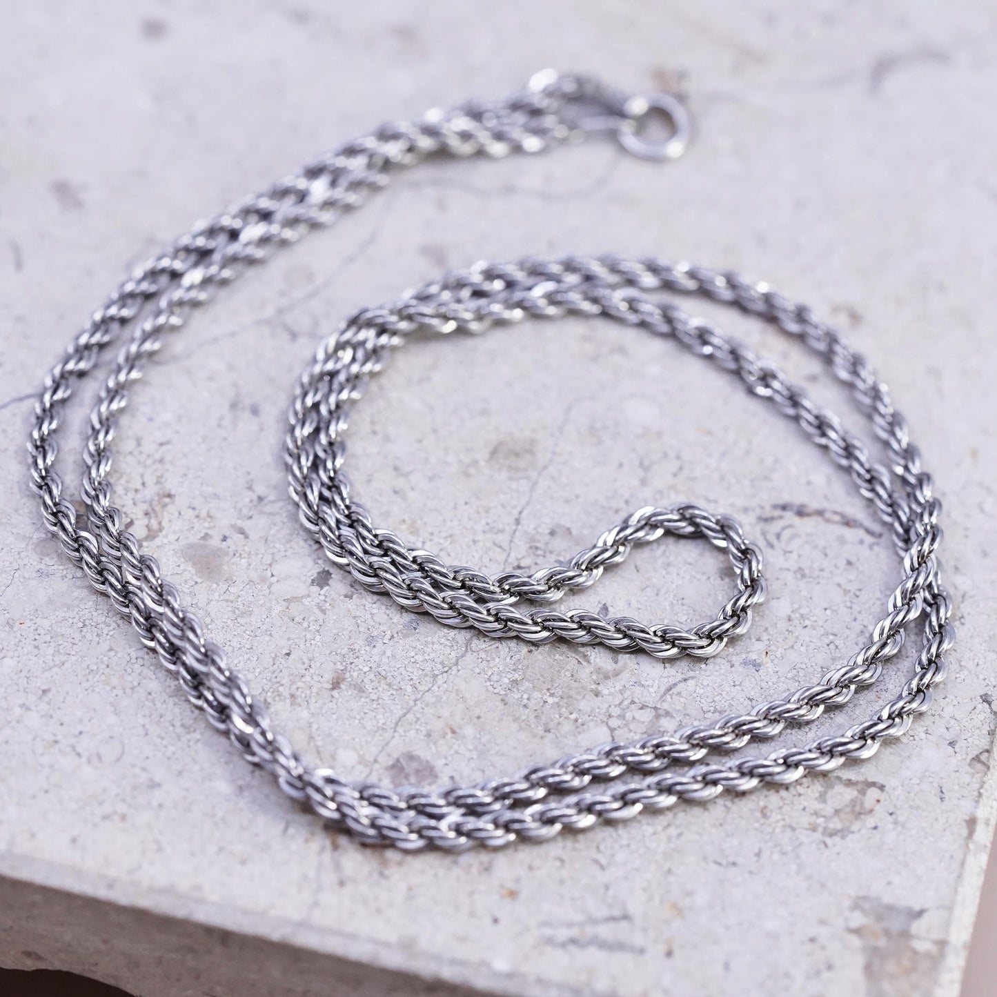 20" 2mm, vintage Sterling silver handmade necklace, 925 rope chain