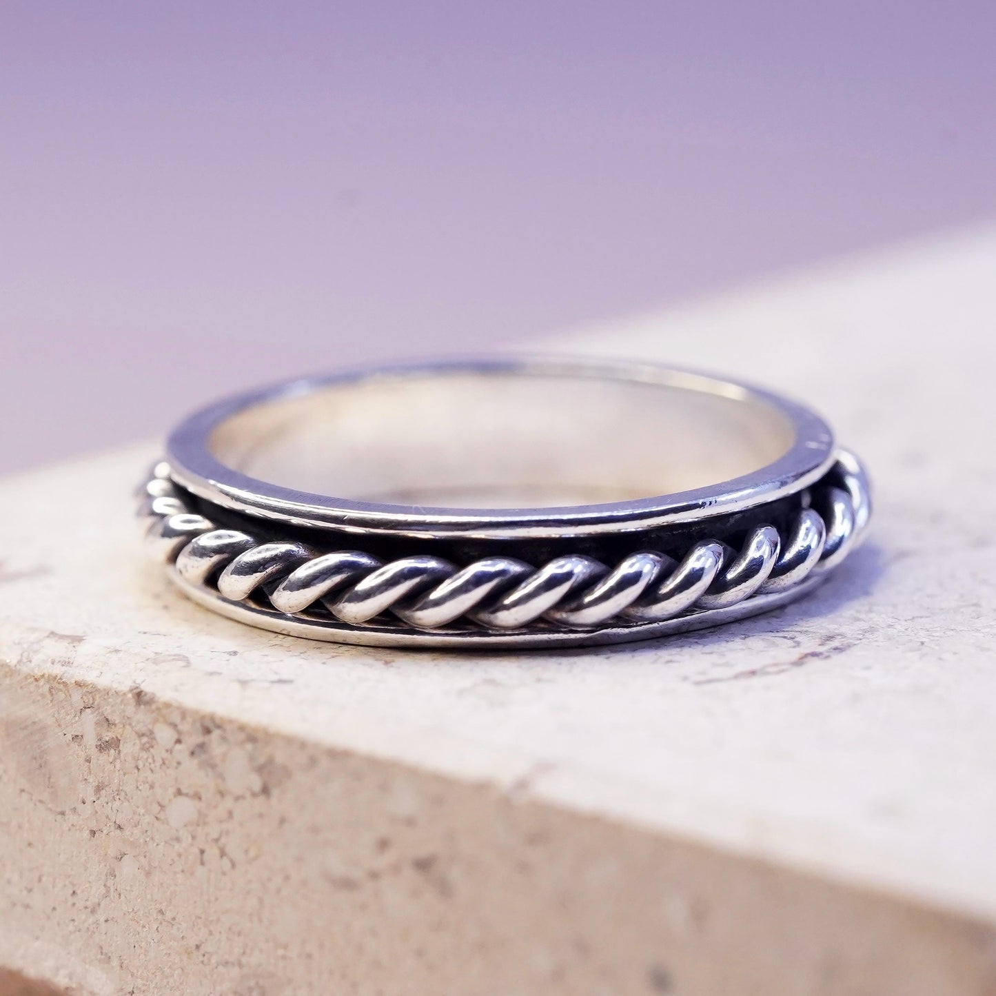 Size 12.75, vintage sterling silver handmade band, 925 cable spinner ring