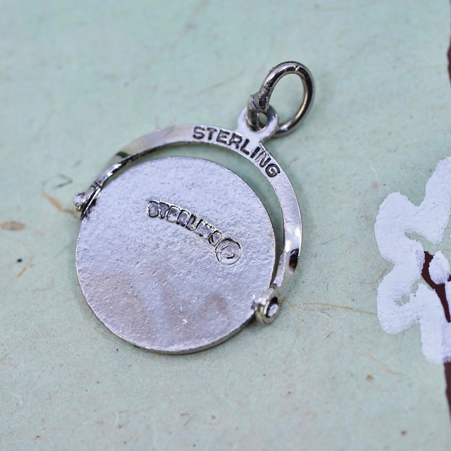sterling silver pendant, 925 enamel tag charm “Rock City lookout Mtn. Tenn.”
