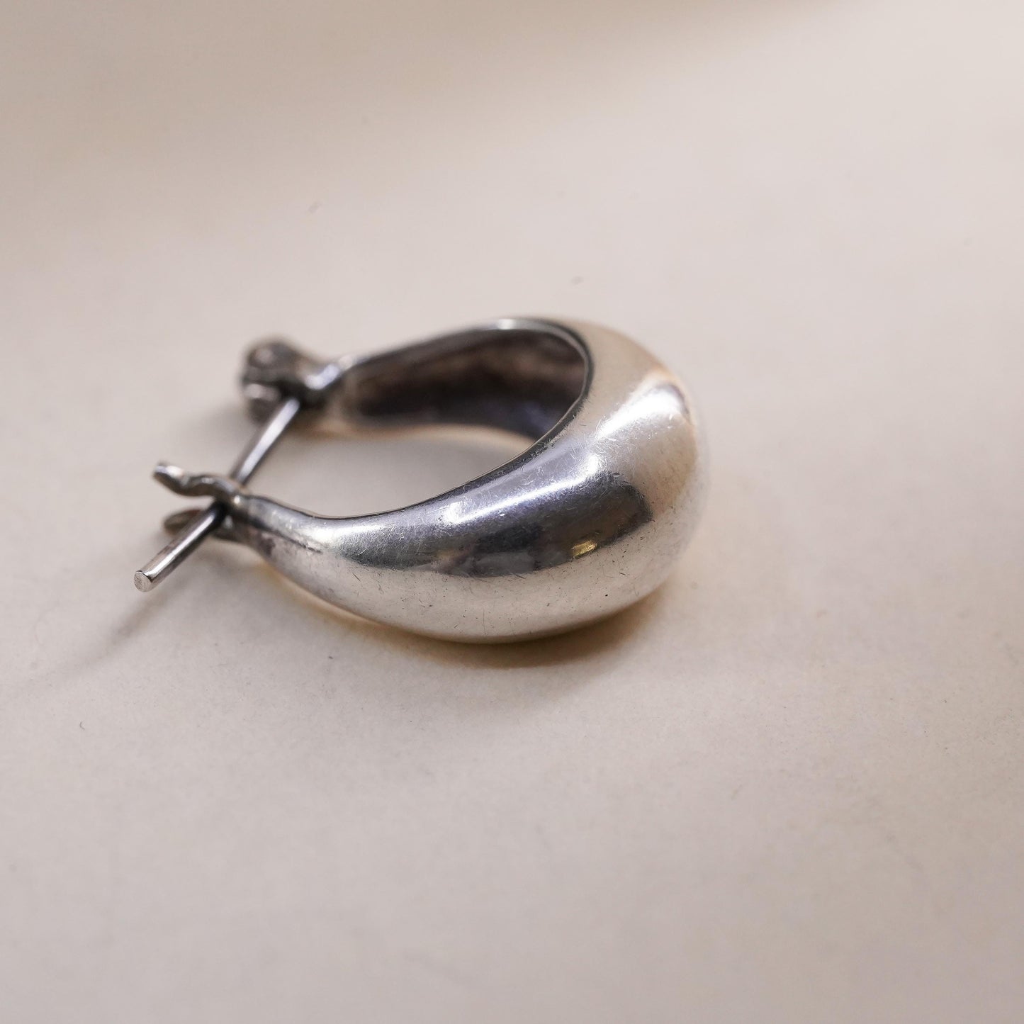 0.5”, Vintage sterling silver single earring, 925 huggie hoop