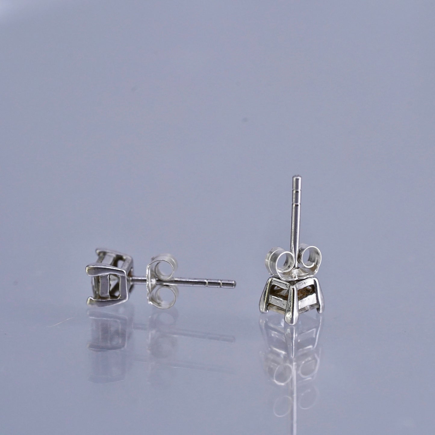 4mm, Vintage Sterling 925 silver handmade earrings, square cz studs