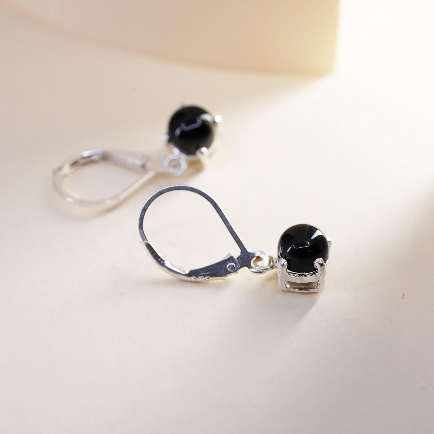 Vintage sterling 925 silver handmade earrings with onyx inlay