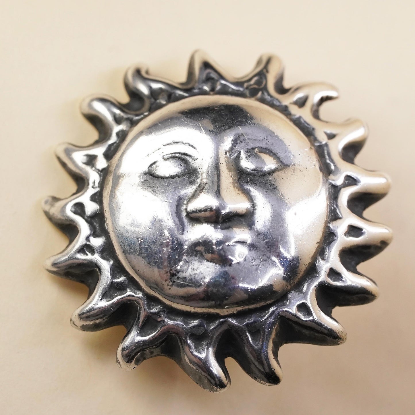 VTG Mexico sterling silver handmade single earring, 925 silver sun face clip on
