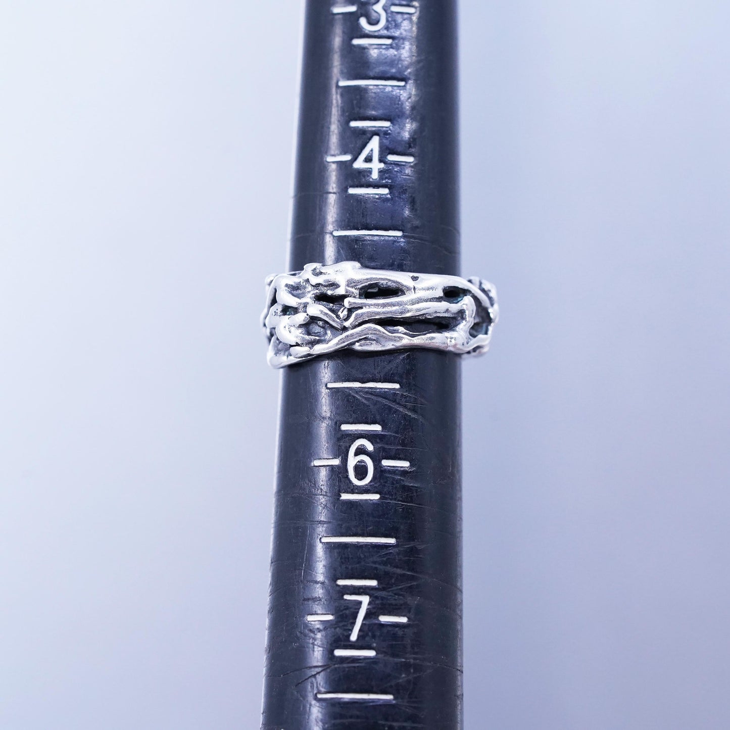Size 5, southwestern Sterling 925 silver handmade ring, liquid silver band