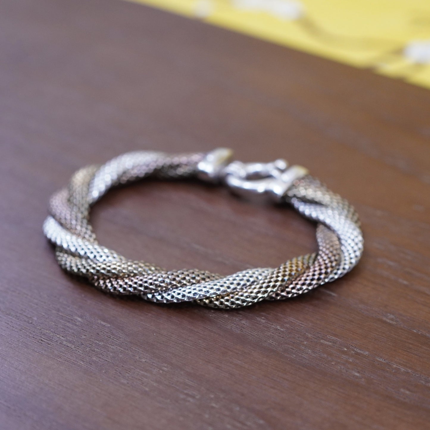 7”, Italy Dyadema two tone Sterling silver bracelet, 925 mesh twisted chain