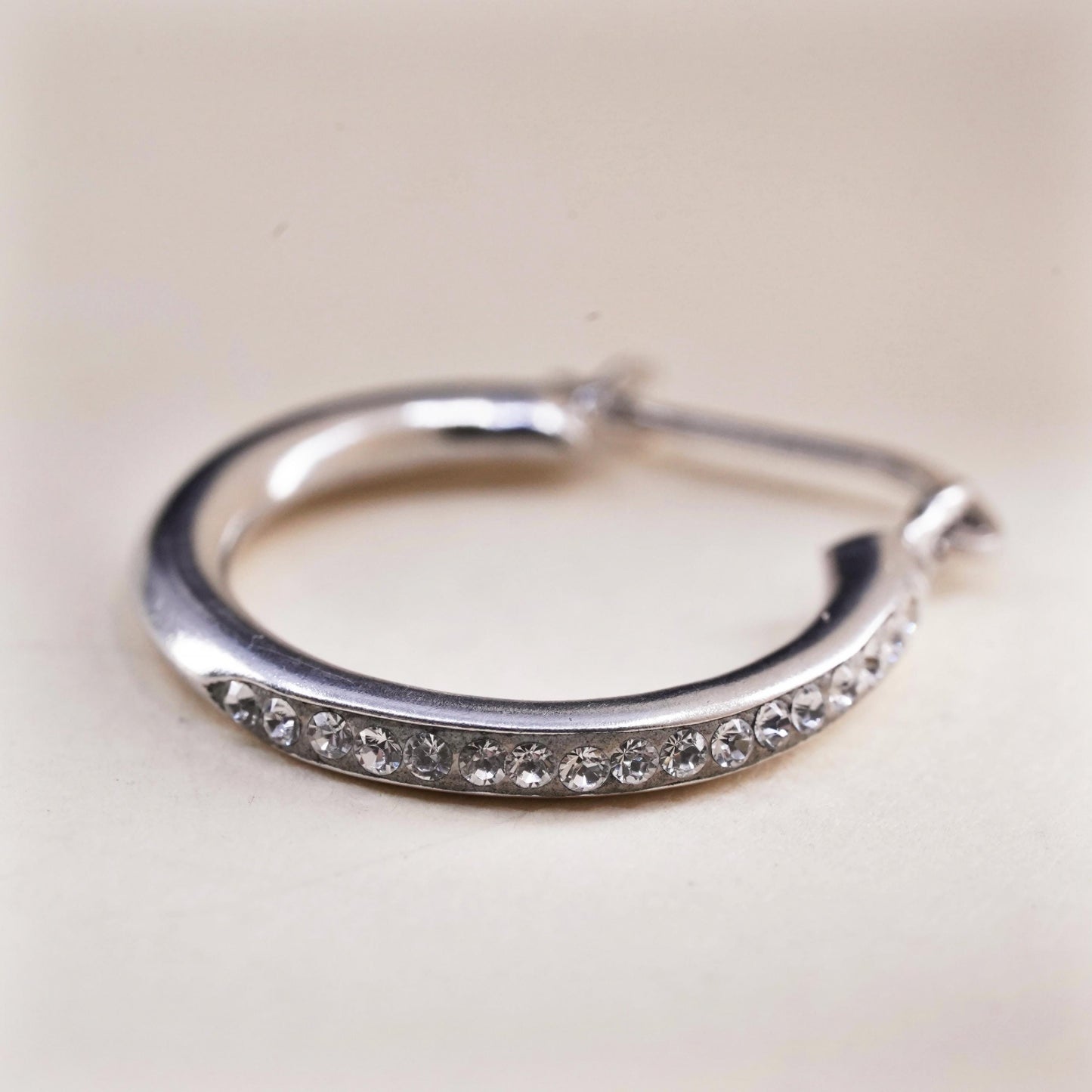 0.75", Vintage sterling silver loop single earring, fashion primitive hoop cz