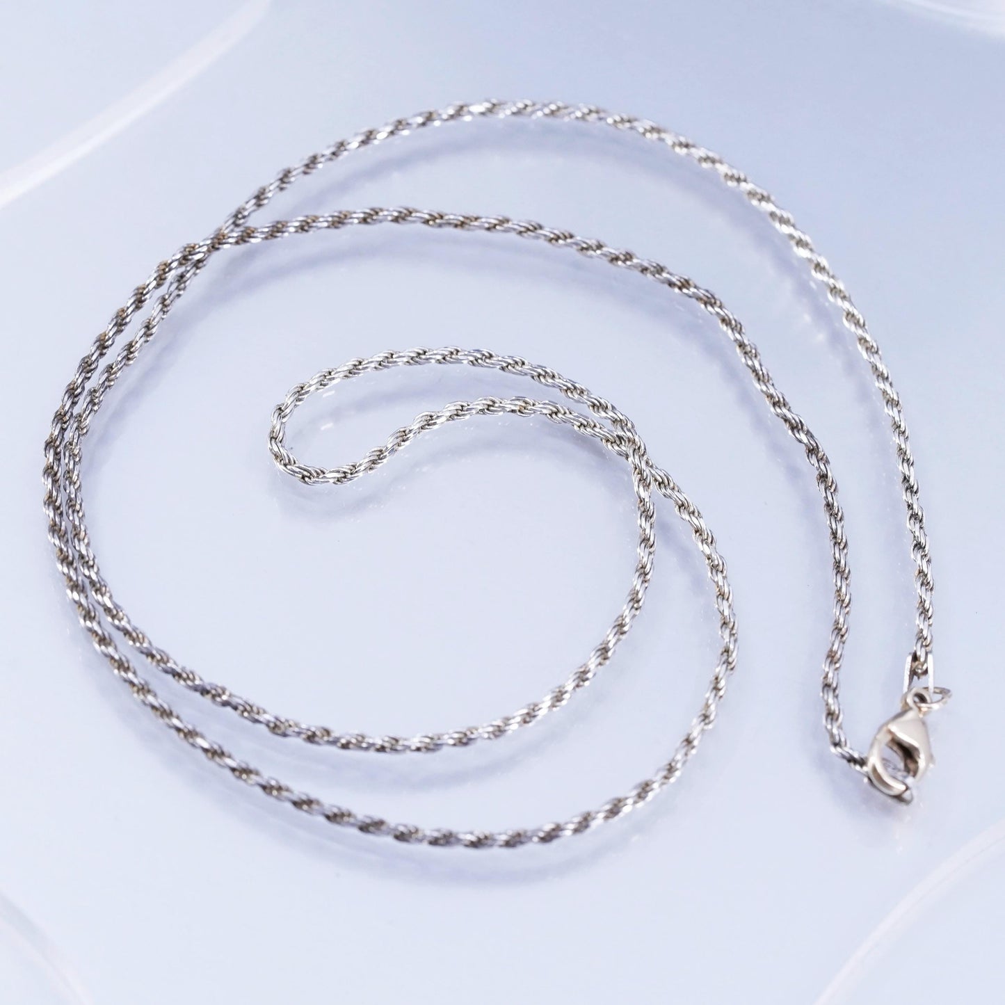 24” Italy Sterling 925 silver rope chain necklace 14K yellow gold 585 clasp