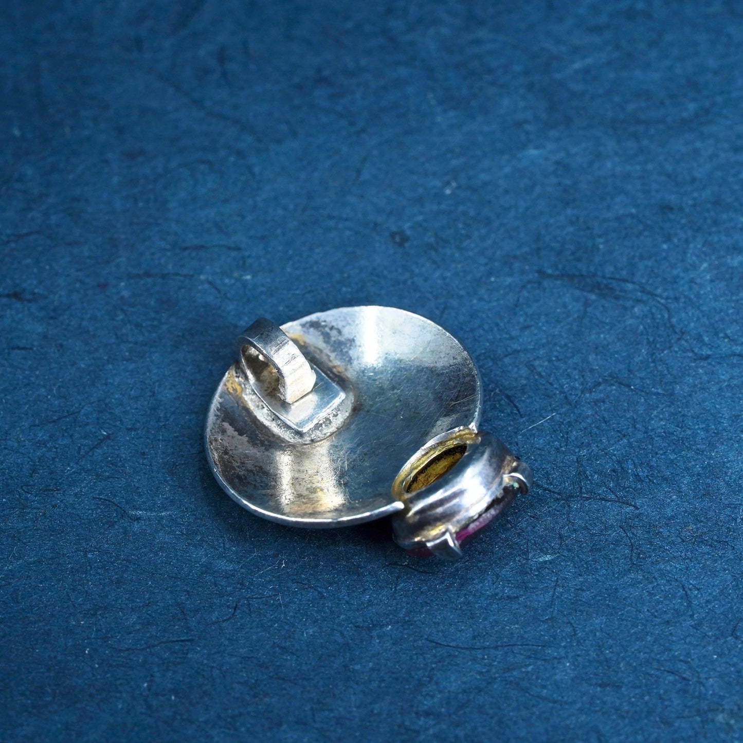 Vintage sterling silver handmade pendant, tiny solid 925 silver with amethyst