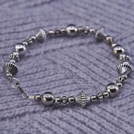 7.25", vintage silver tone handmade beaded bracelet