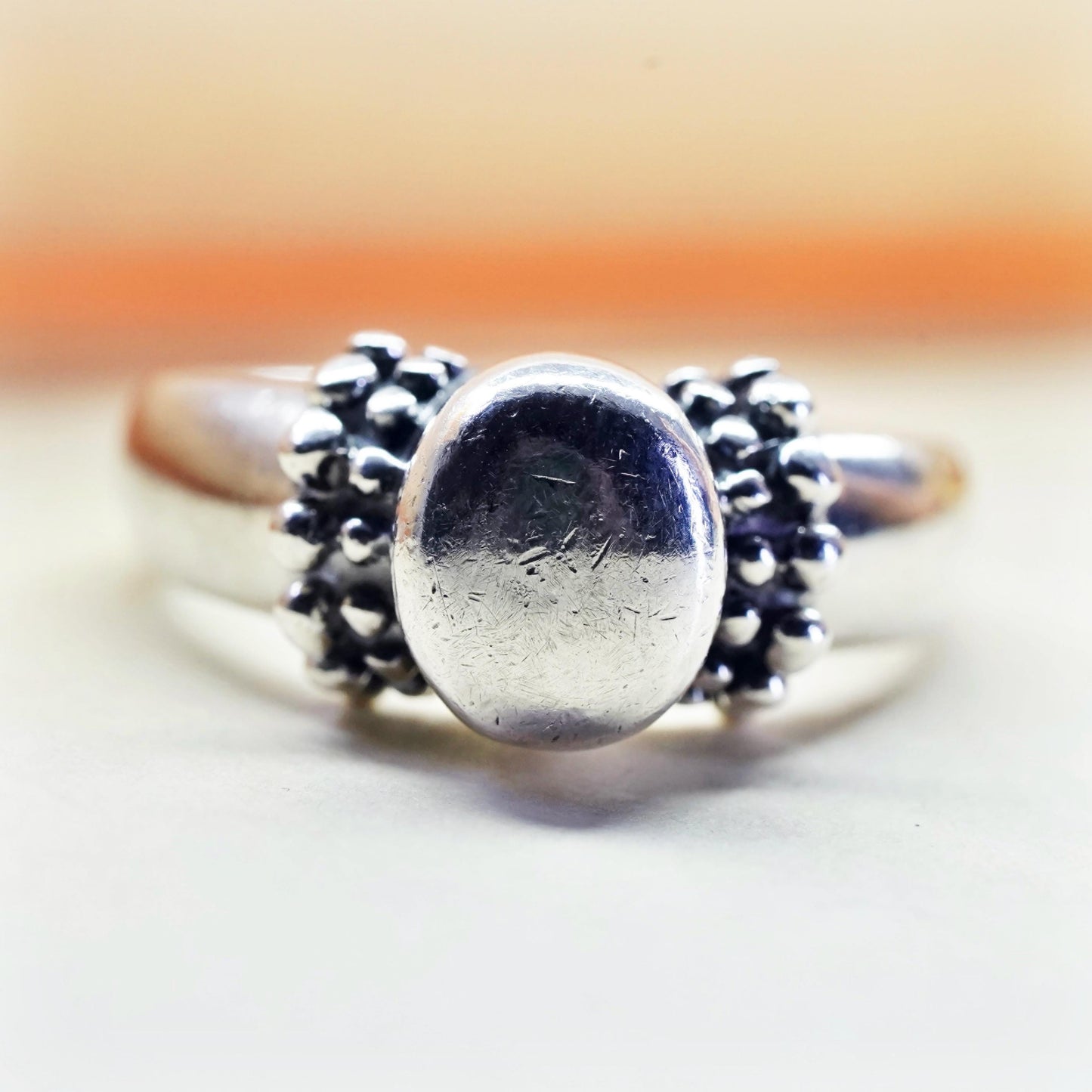 Size 9, vintage Sterling silver handmade ring, 925 beads band
