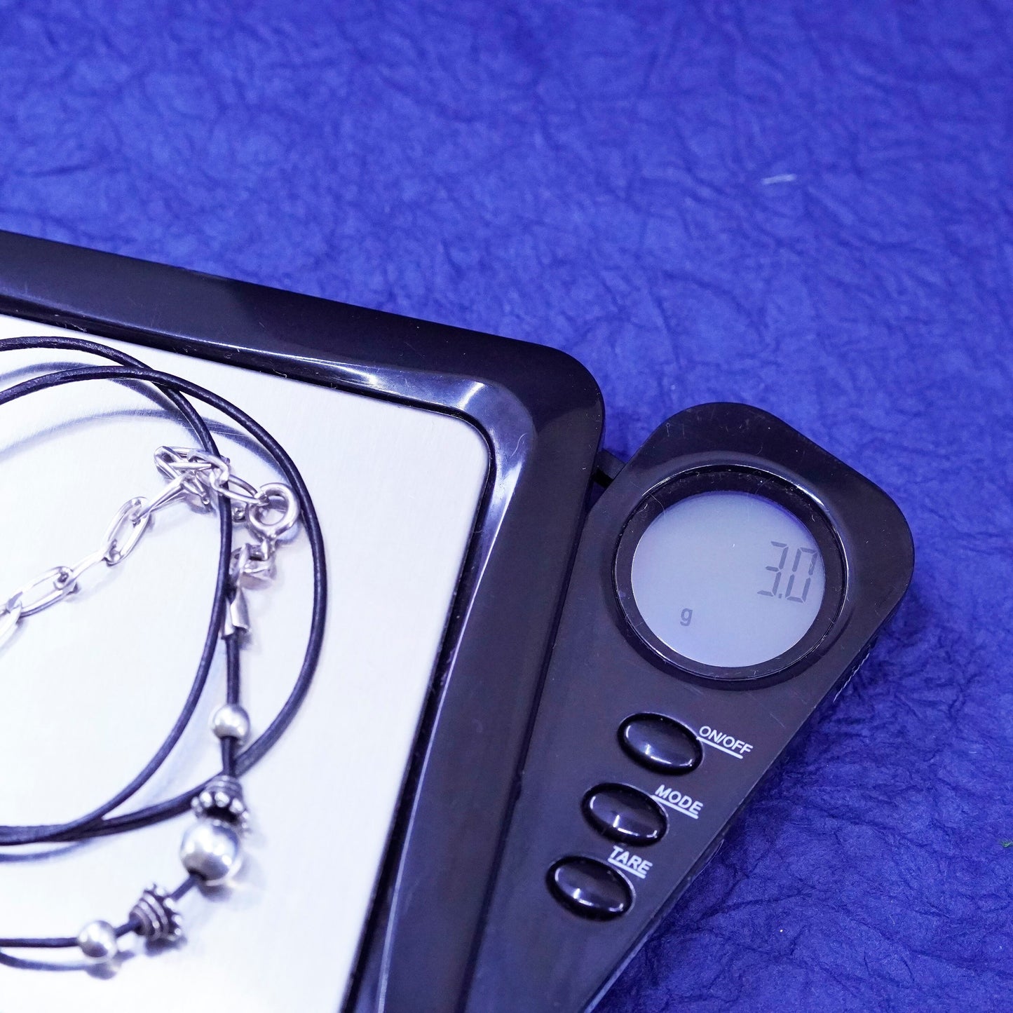 16+3”, vintage Sterling Silver clasp black Leather Necklace w/ extension chain