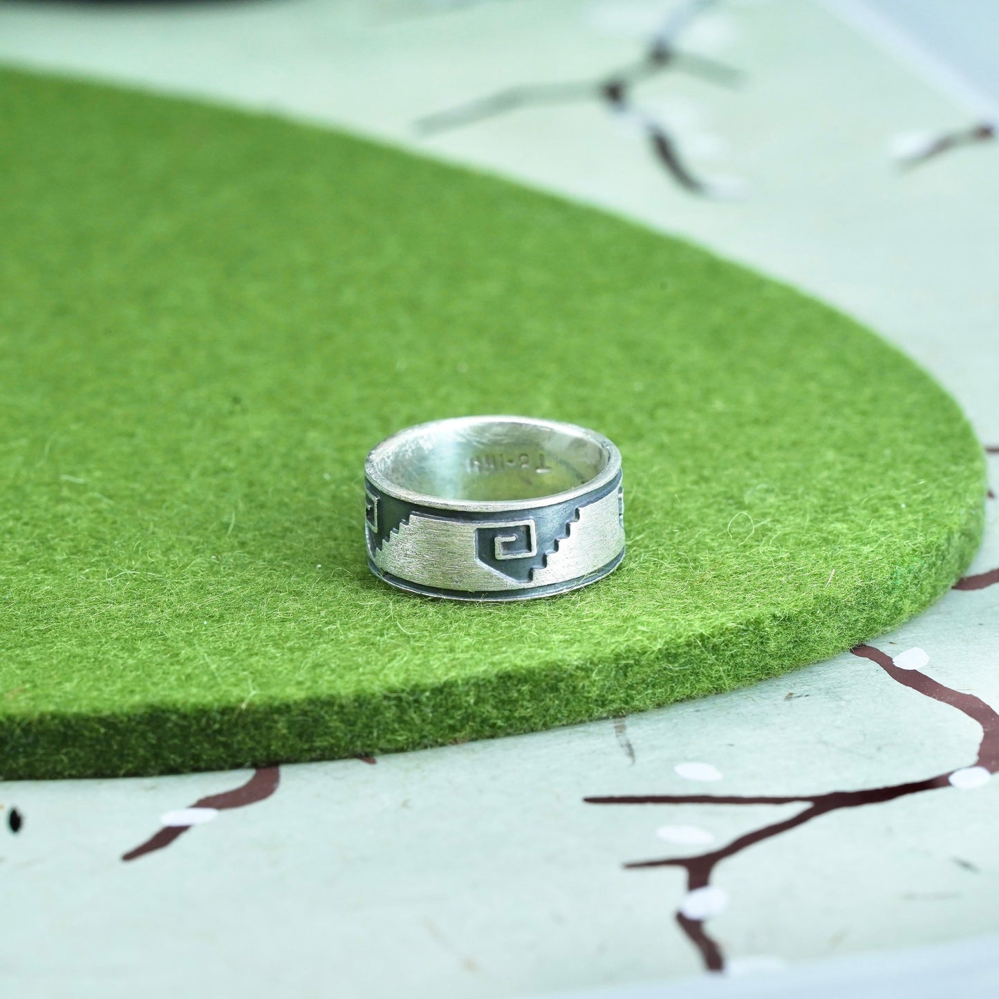 Size 7, vintage Sterling silver handmade ring, mexico 925 greek key band