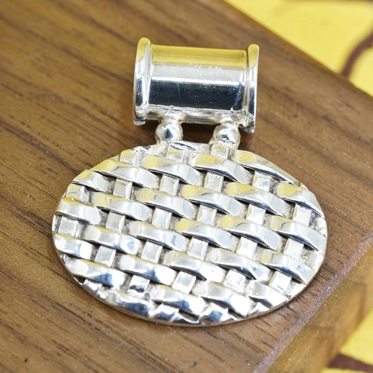 Vintage Mexican Sterling 925 silver handmade oval tag pendant