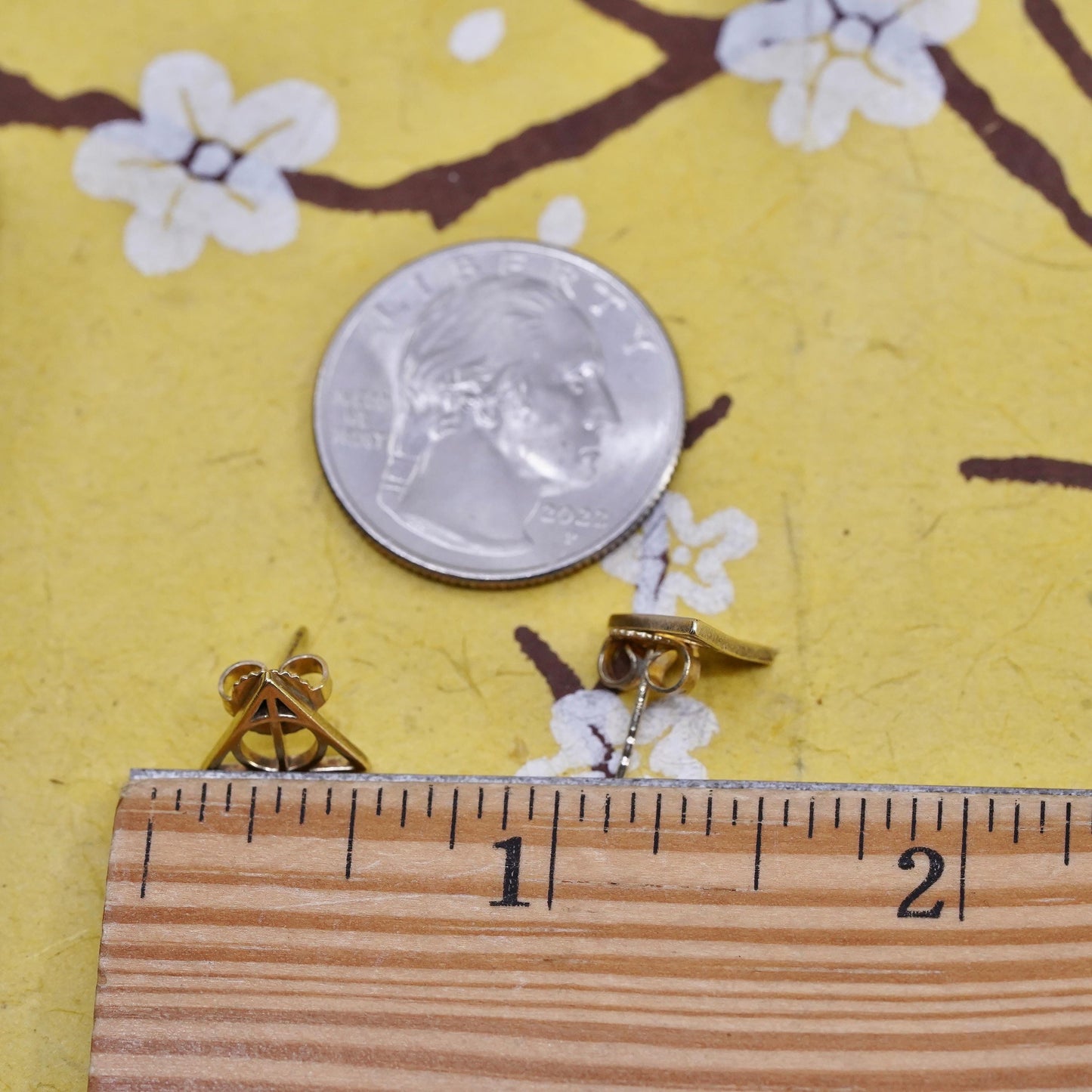 Vintage vermeil gold over Sterling silver shape studs, 925 earrings