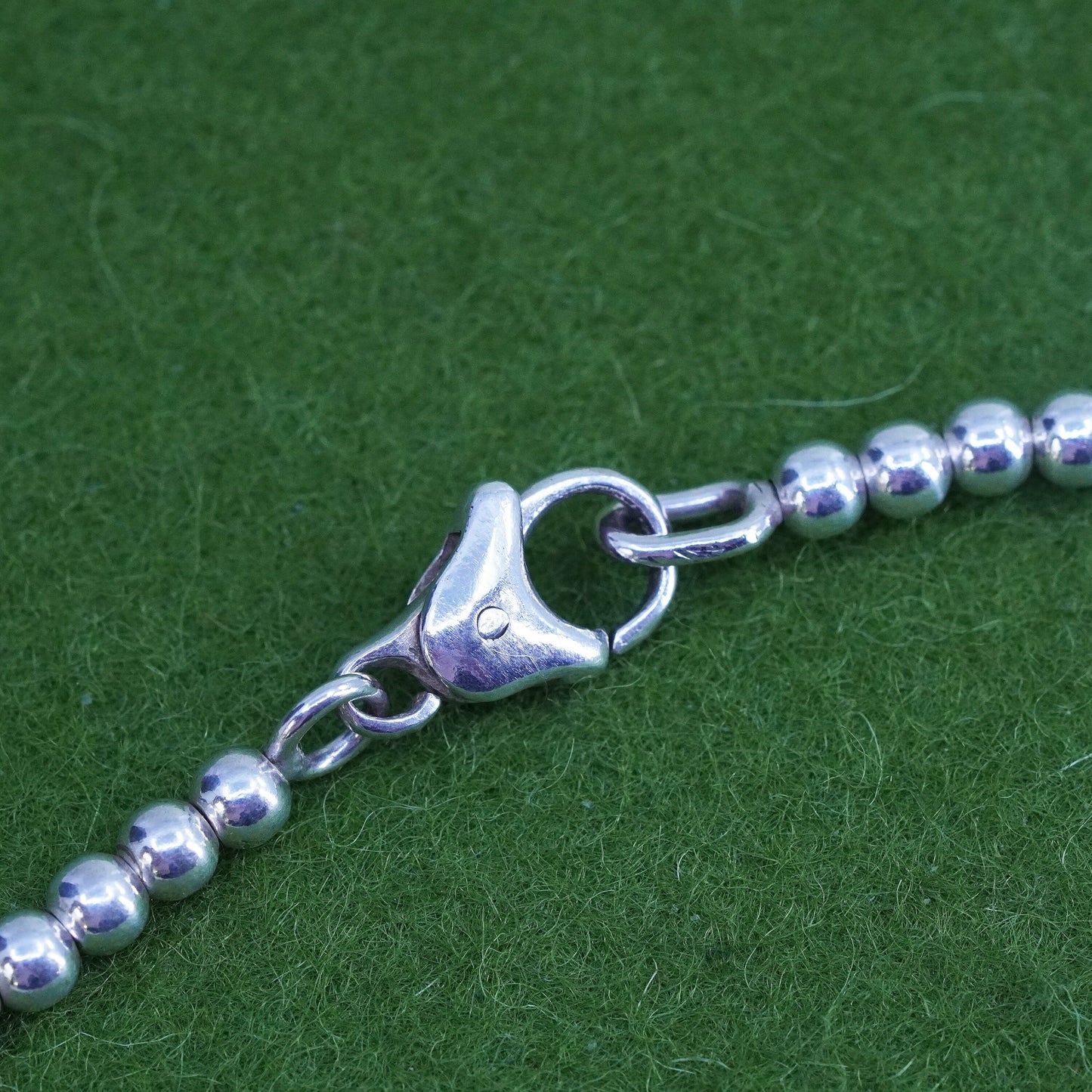 16" 4mm, vintage Sterling silver necklace, 925 silver beads necklace