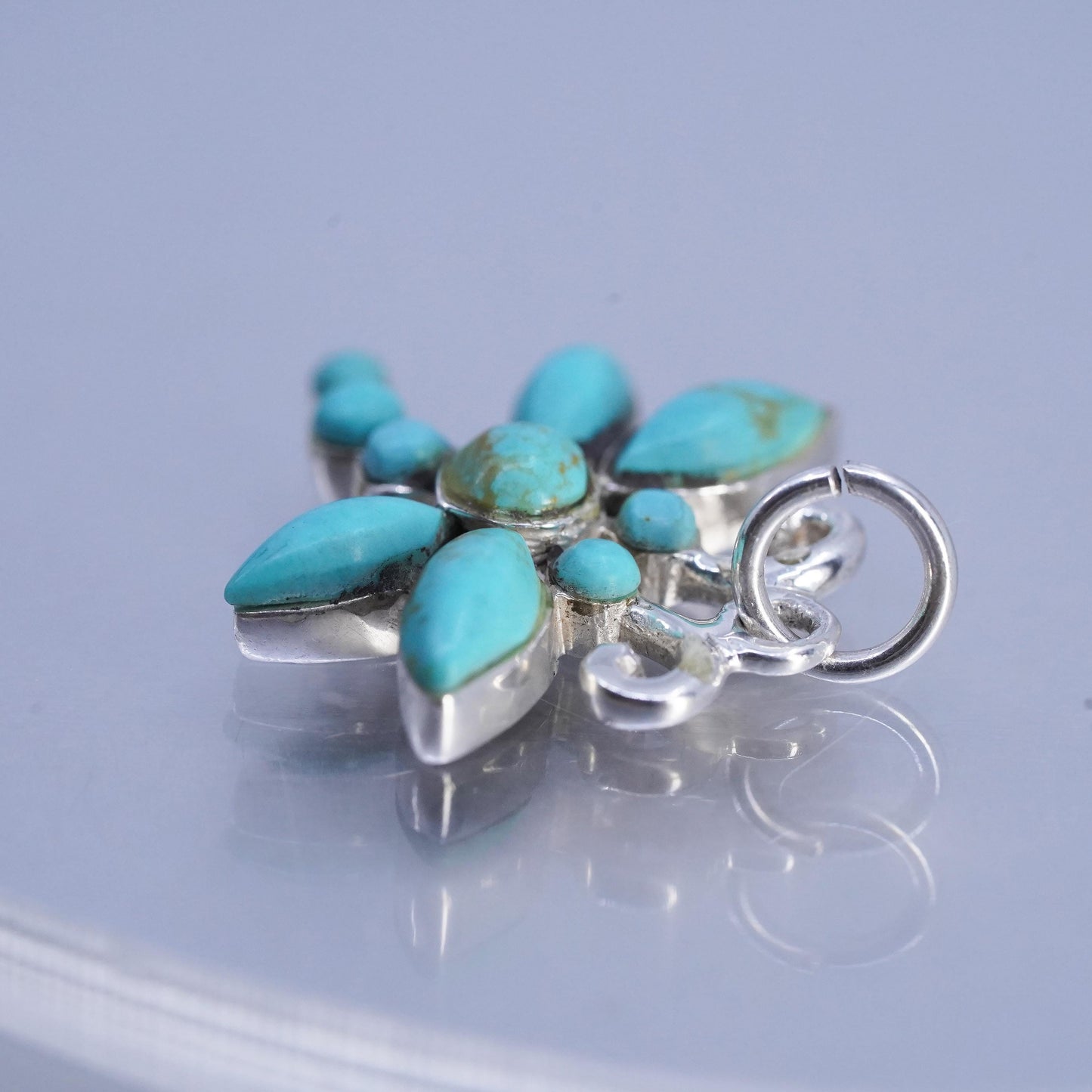 sterling silver pendant, Native American, 925 dragonfly charm with turquoise