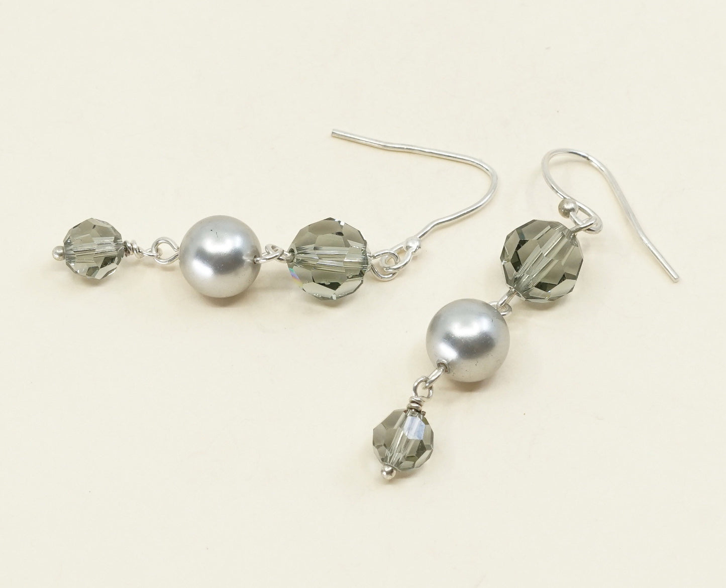VTG Sterling silver handmade earrings, 925 hooks w/ pearl drops