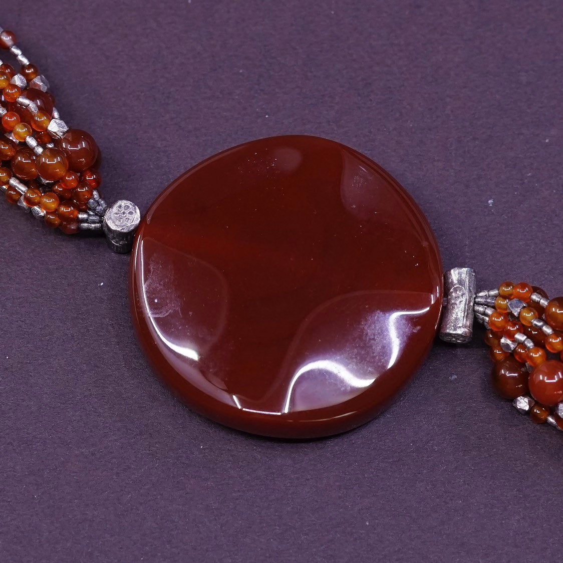 6.5”, vtg sterling silver handmade bracelet, 925 carnelian bead