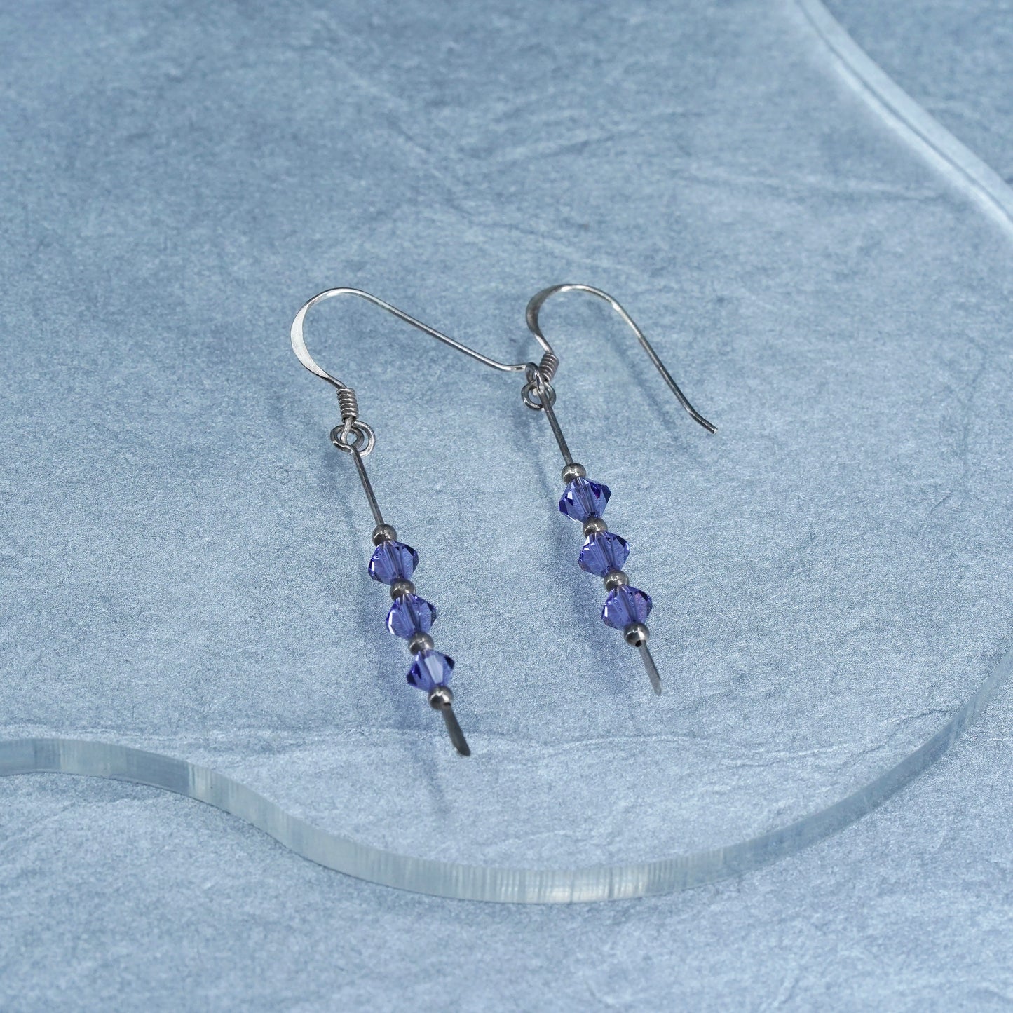 Vintage Sterling 925 silver handmade earrings with amethyst crystal beads