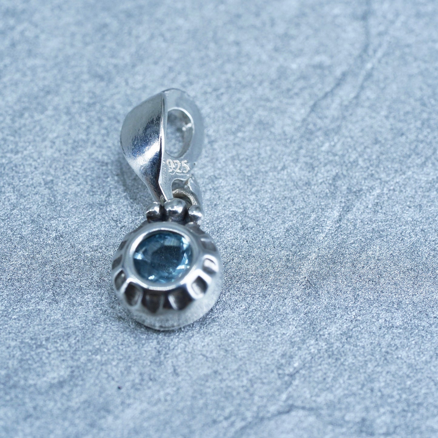 antique sterling 925 silver pendant with blue topaz