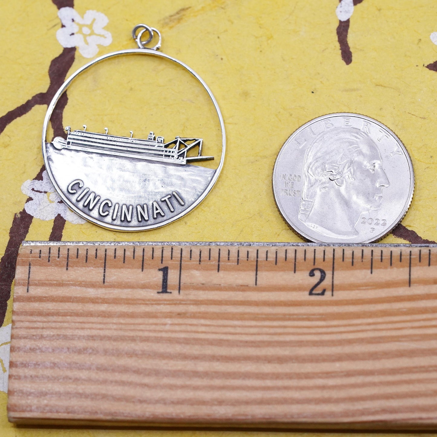 Sterling Silver Cincinnati Steamboat Souvenir Pendant, 925 Riverboat Charm