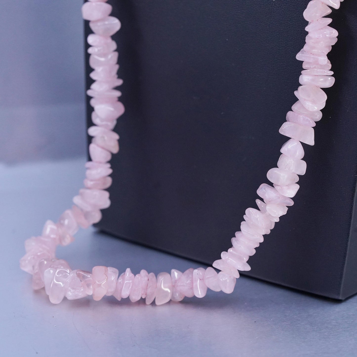 26" Vintage Sterling 925 silver necklace, Pink Quartz With Silver beads Detail
