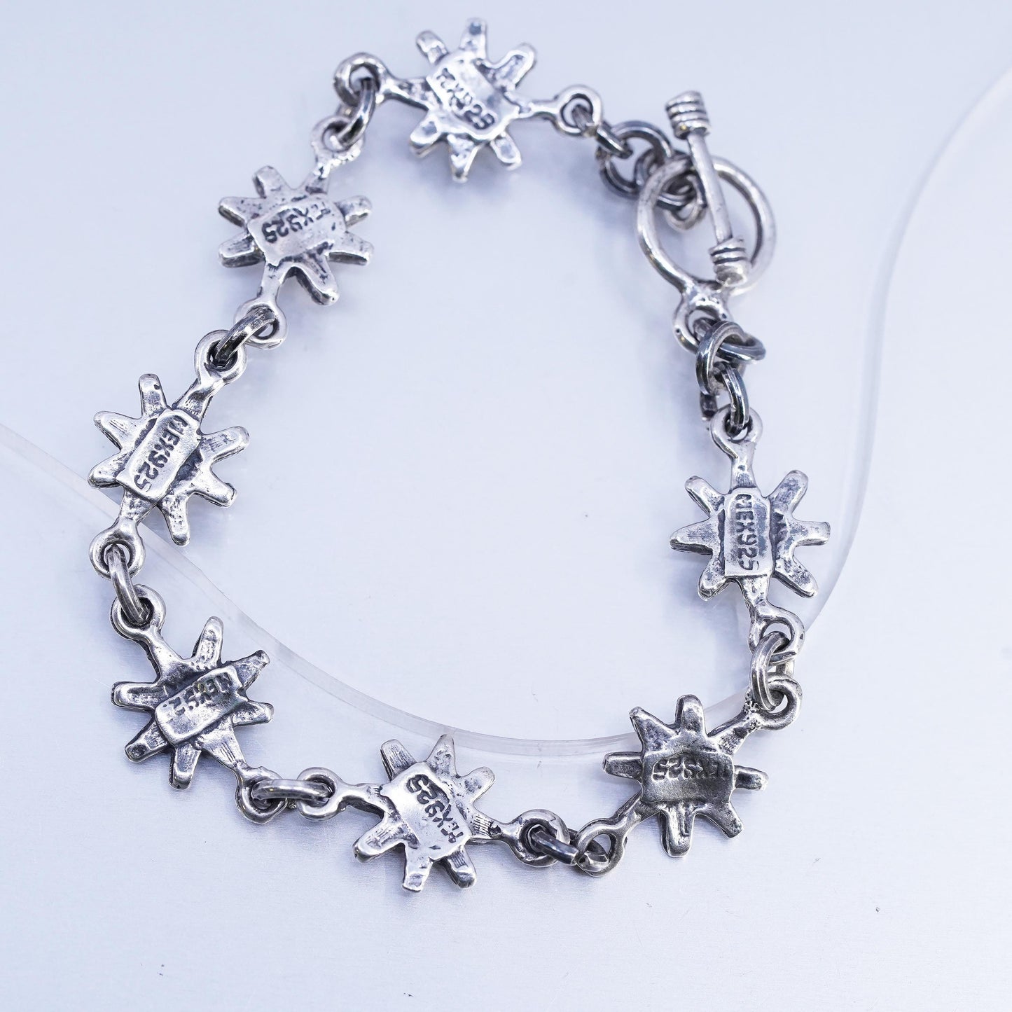 6.5", Vintage Mexican Sterling 925 silver handmade bracelet, sunflower chain