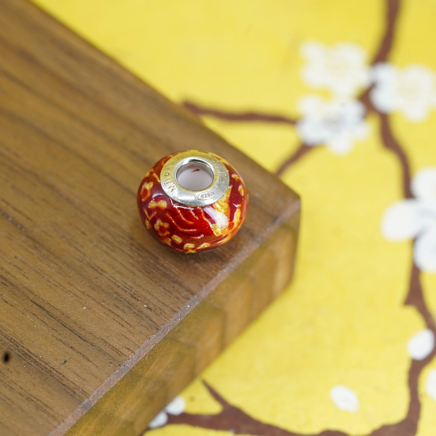 Vintage handmade red Murano glass bead Sterling 925 silver charm
