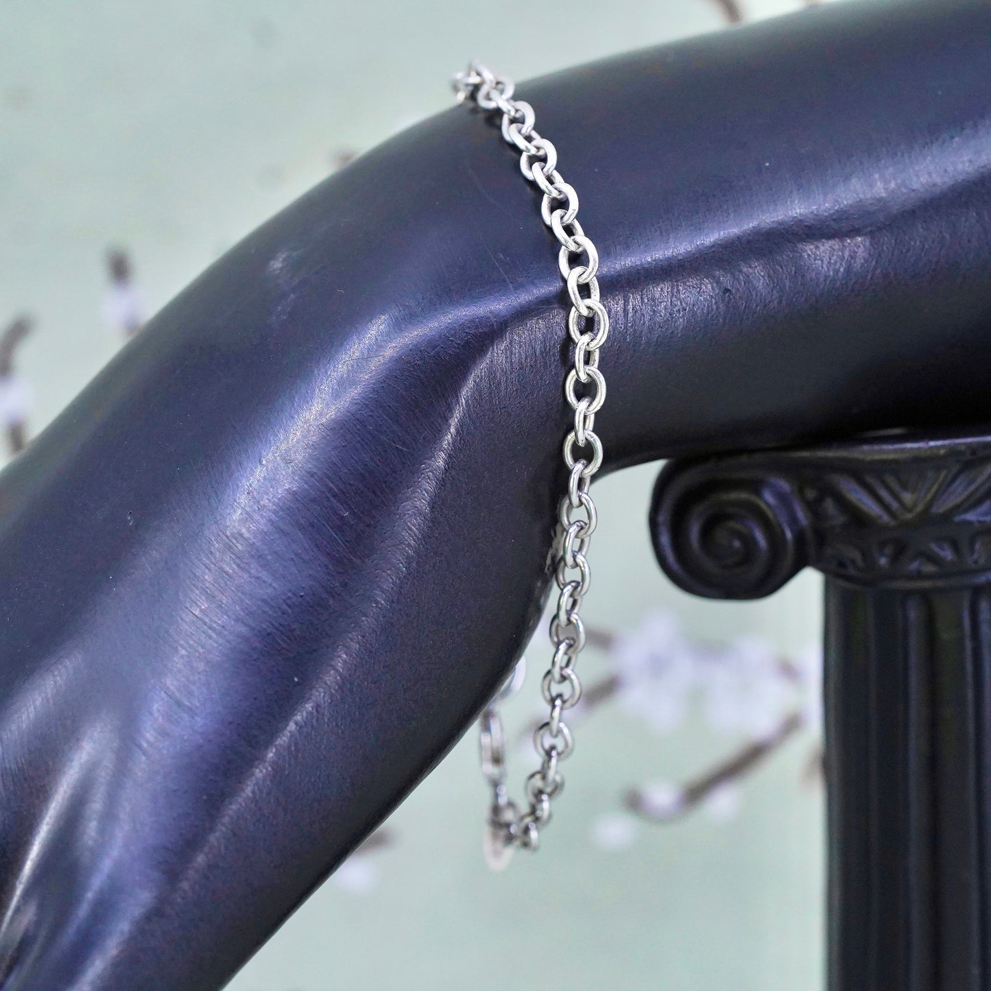 7.25", 4mm, Vintage SLC sterling 925 silver handmade circle link charm bracelet