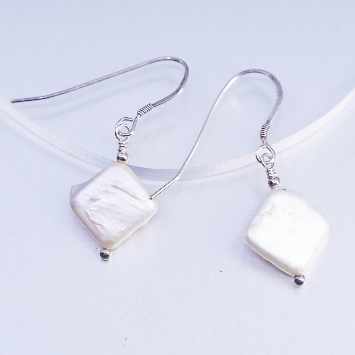 Vintage Sterling 925 silver earrings, dangle with coin pearl
