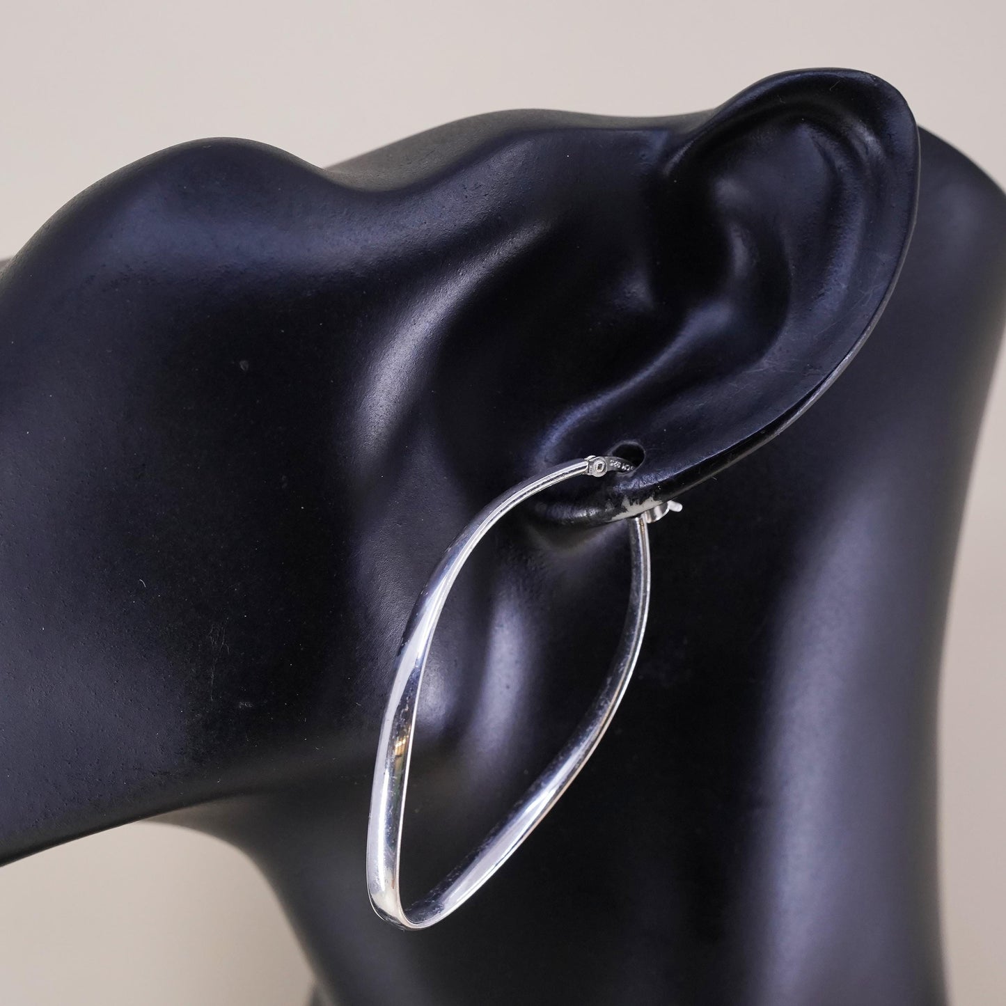 2.25”, Vintage sterling silver loop earrings, minimalist twisted oval hoops