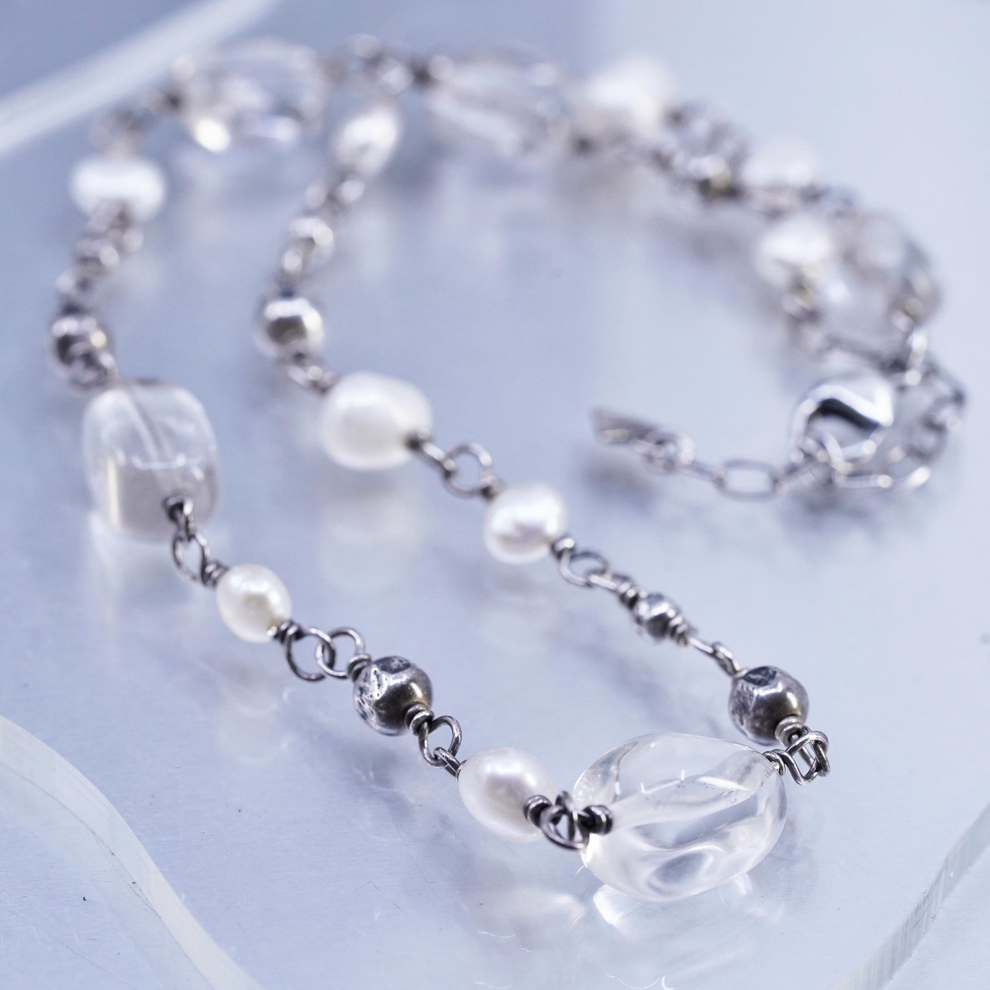 16+2", Silpada Sterling Silver Freshwater Pearl Crystal Necklace N1602 TS6330