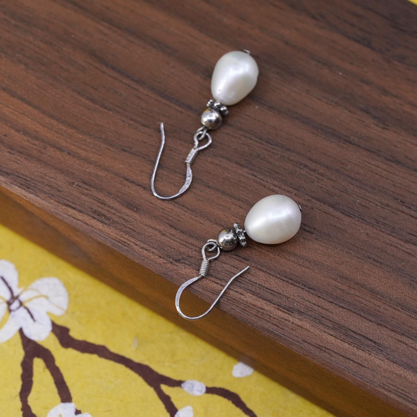 Sterling silver handmade earrings, 925 studs with pearl drops