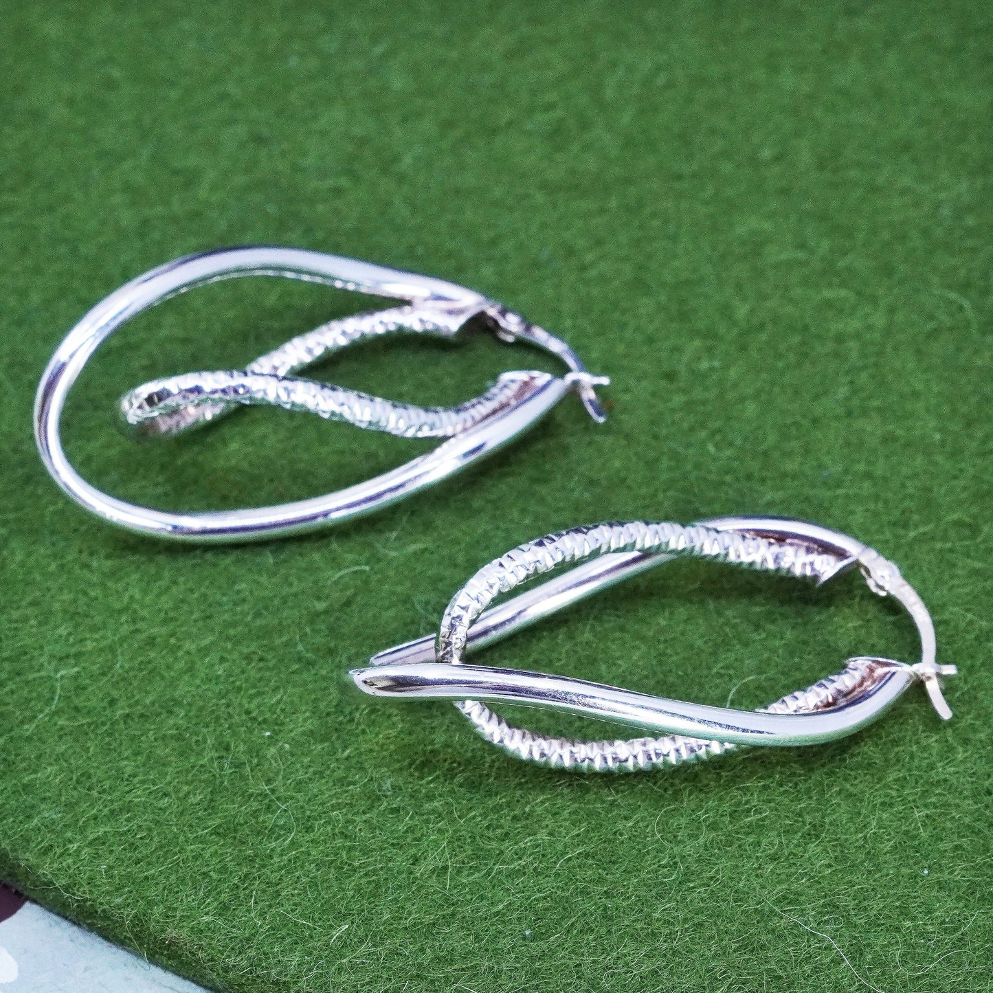 Vintage sterling silver handmade earrings, 925 twisted entwined hoops