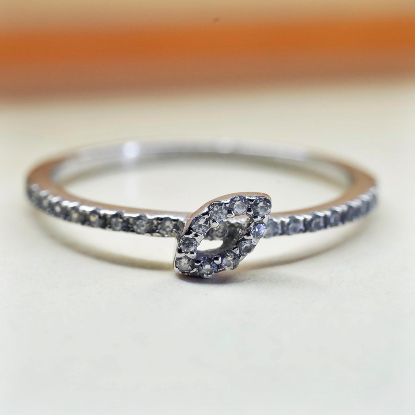 Size 7, vintage sterling 925 silver ring with cluster CZ, stackable band