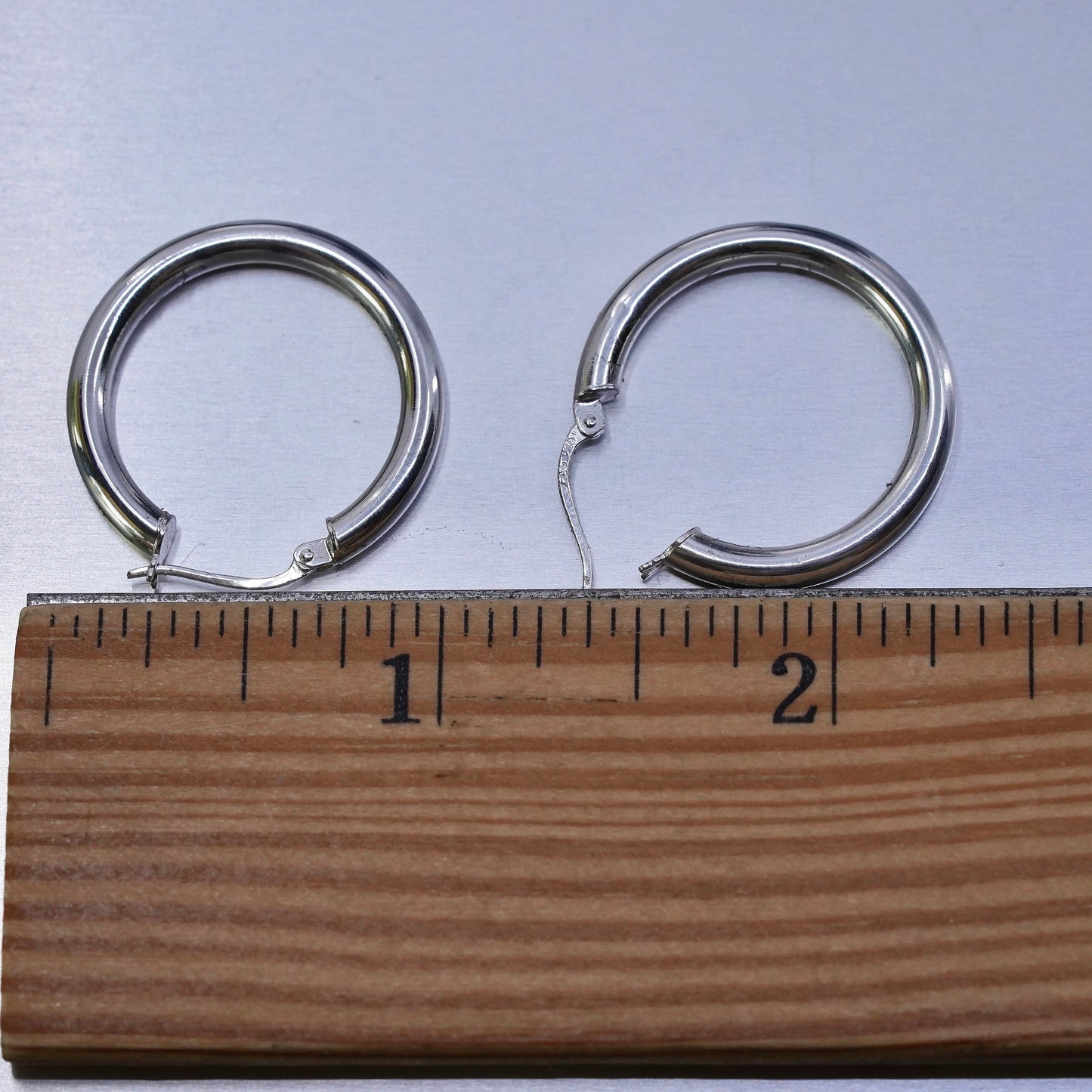 1”, vintage Italy Sterling silver handmade earrings, 925 bold hoops